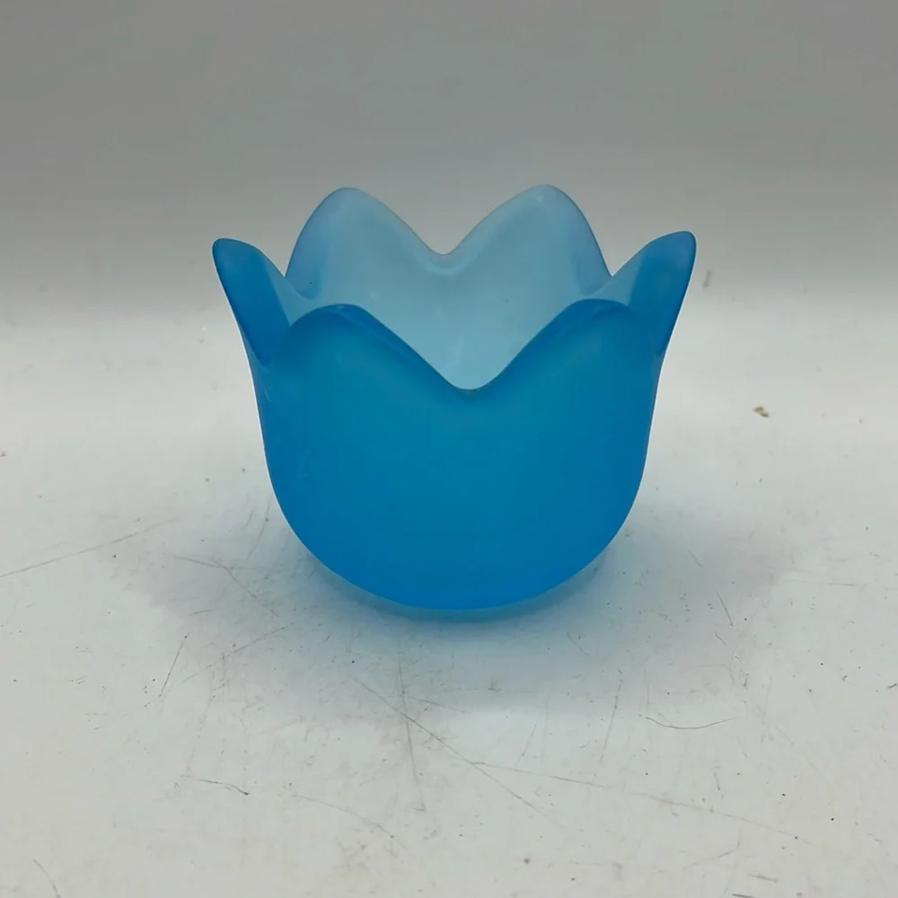 Vtg Iittala Tulip Frosted Glass Votive Tealight Candle Holder Collectible Blue - Picture 1 of 11